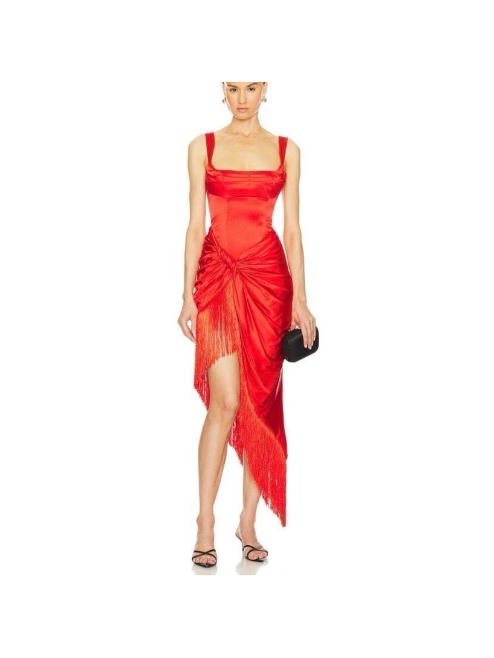For Love & Lemons Anisa Red Silk Fringe Midi Dress NWT Size Small
